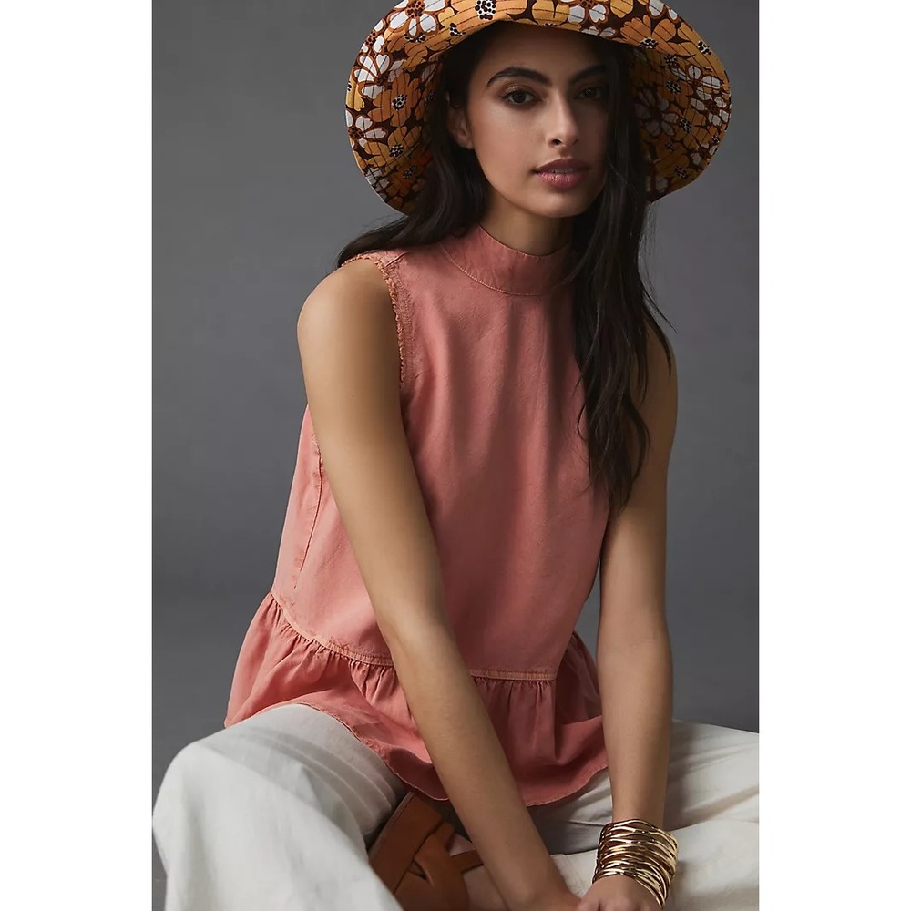 Cloth & Stone Tank S Orange Tie Back Peplum Ruffle Sleeveless Anthropologie Boho